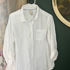 100% Cotton St.Johns Bay White Button-Up Shirt